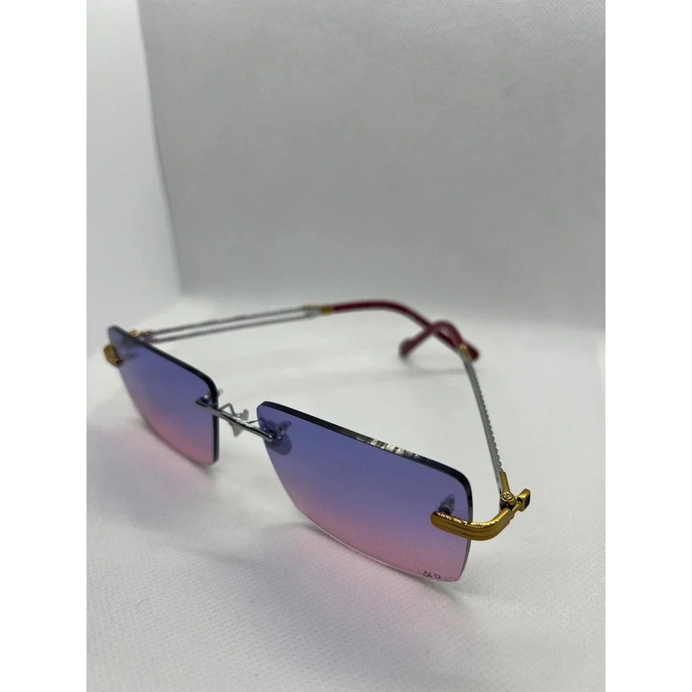 Porta Romana Rimless Sunglasses Purple Pink Gradient Lens Gold Accents‎ Fashion